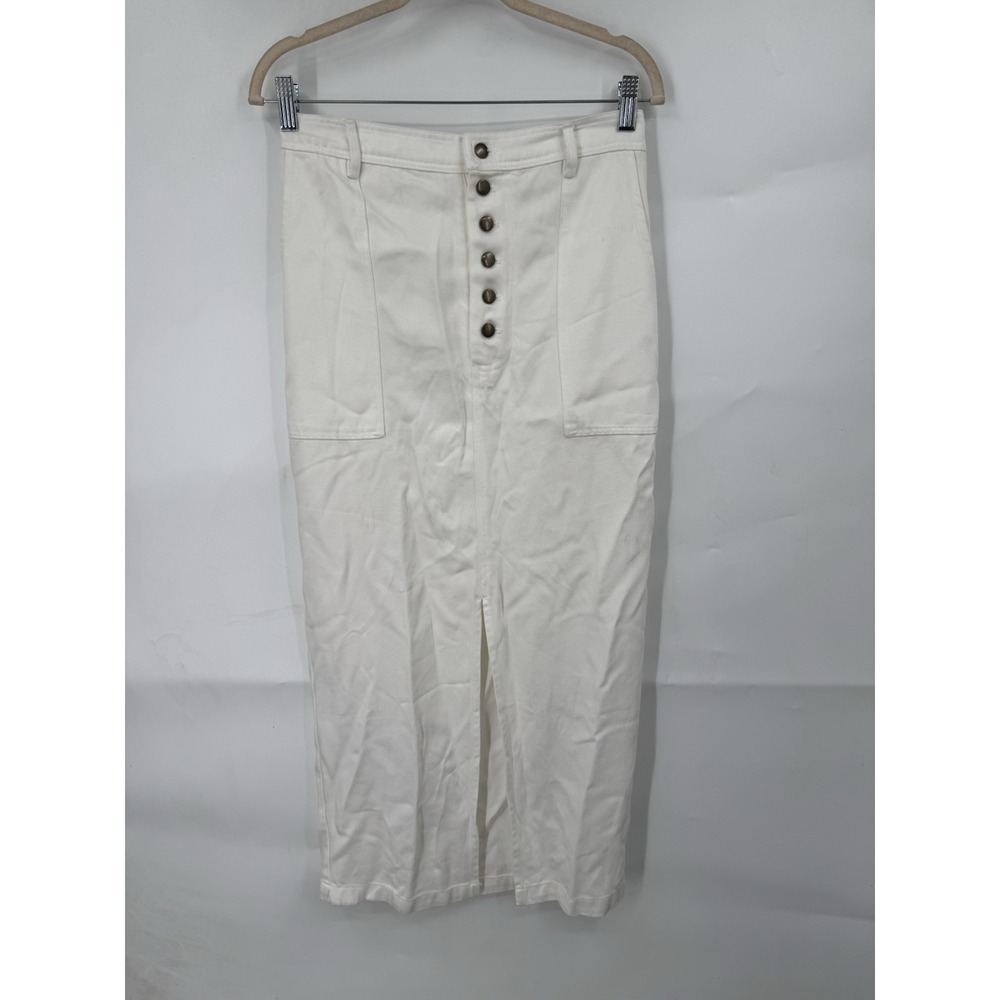 Young Fabulous & Broke Midi Skirt Women M Ivory Button Front Beach Preppy Boho